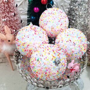 4 Candyland Sprinkle Colorful Christmas Ornament Balls - Bakery Candy Multi